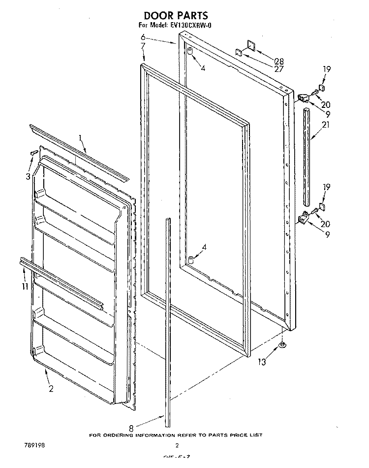 DOOR , LIT / OPTIONAL Diagram and Parts List for EV130CXRW0  Whirlpool Freezer