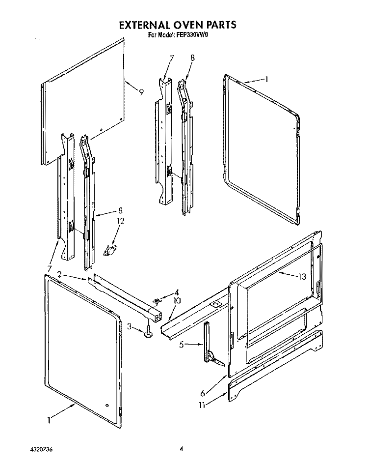 EXTERNAL OVEN Diagram and Parts List for FEP330VW0  Roper Range