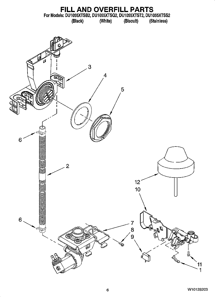 FILL AND OVERFILL PARTS Diagram and Parts List for DU1055XTST2  Whirlpool Dishwasher