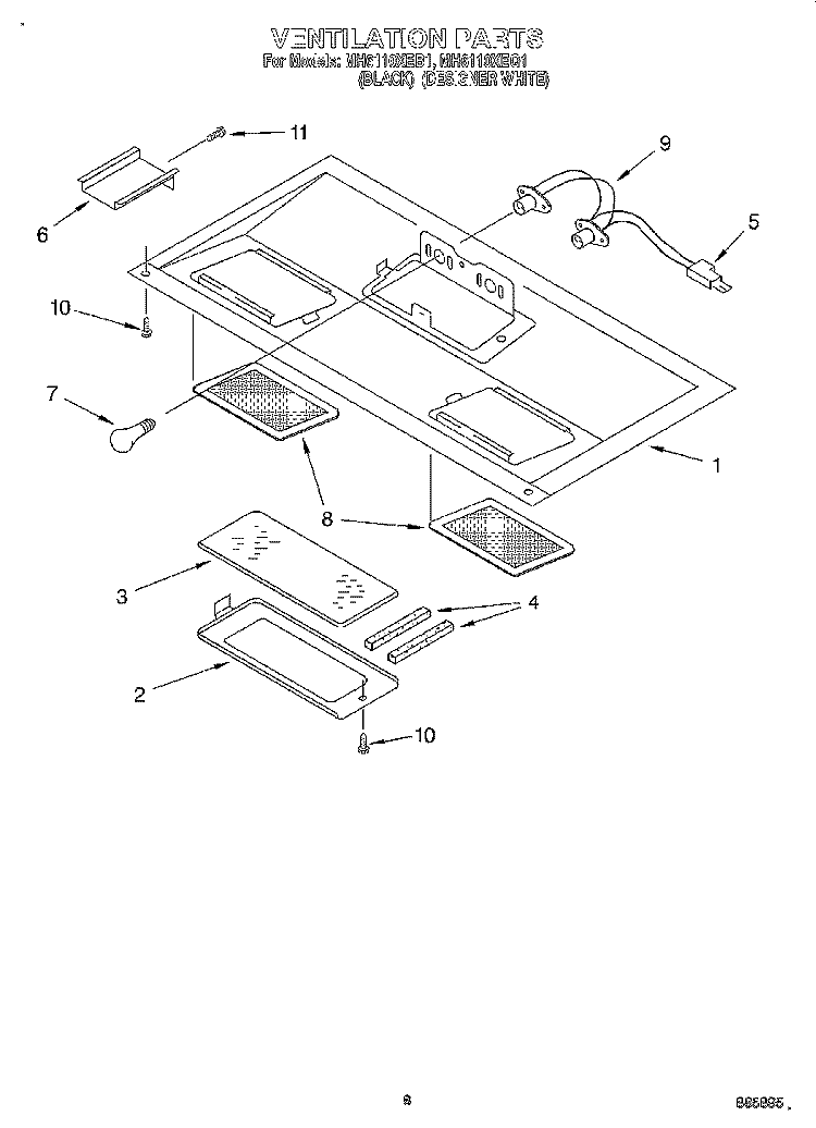VENTILATION Diagram and Parts List for MH6110XEB1  Whirlpool Microwave