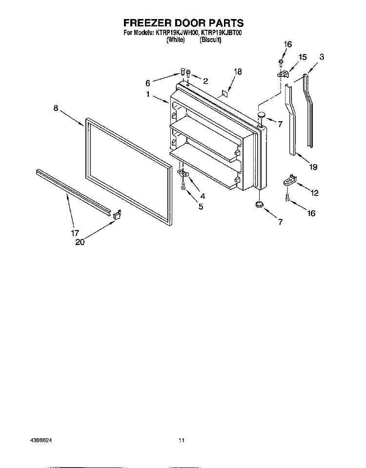 FREEZER DOOR, OPTIONAL Diagram and Parts List for KTRP19KJBT00  KitchenAid Refrigerator