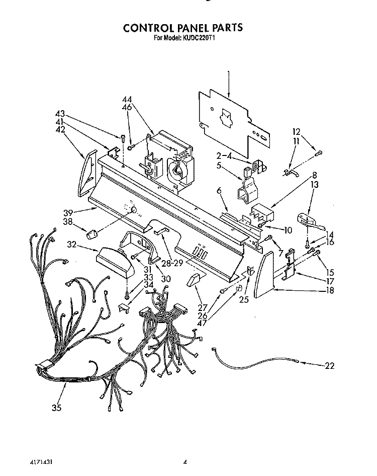 CONTROL PANEL, LIT/OPTIONAL Diagram and Parts List for KUDC220T1  KitchenAid Dishwasher