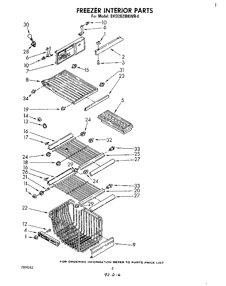 FREEZER INTERIOR Diagram and Parts List for EHD262MKWR0  Whirlpool Refrigerator