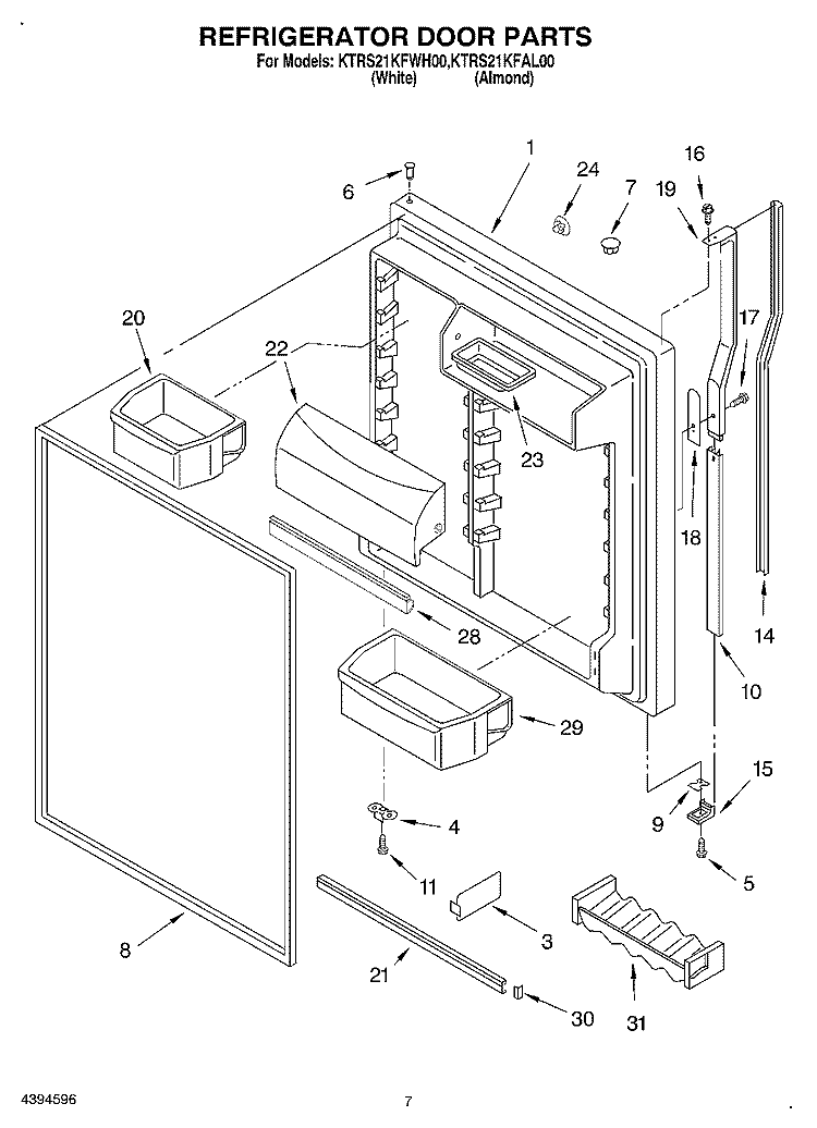 REFRIGERATOR DOOR Diagram and Parts List for KTRS21KFAL00  KitchenAid Refrigerator