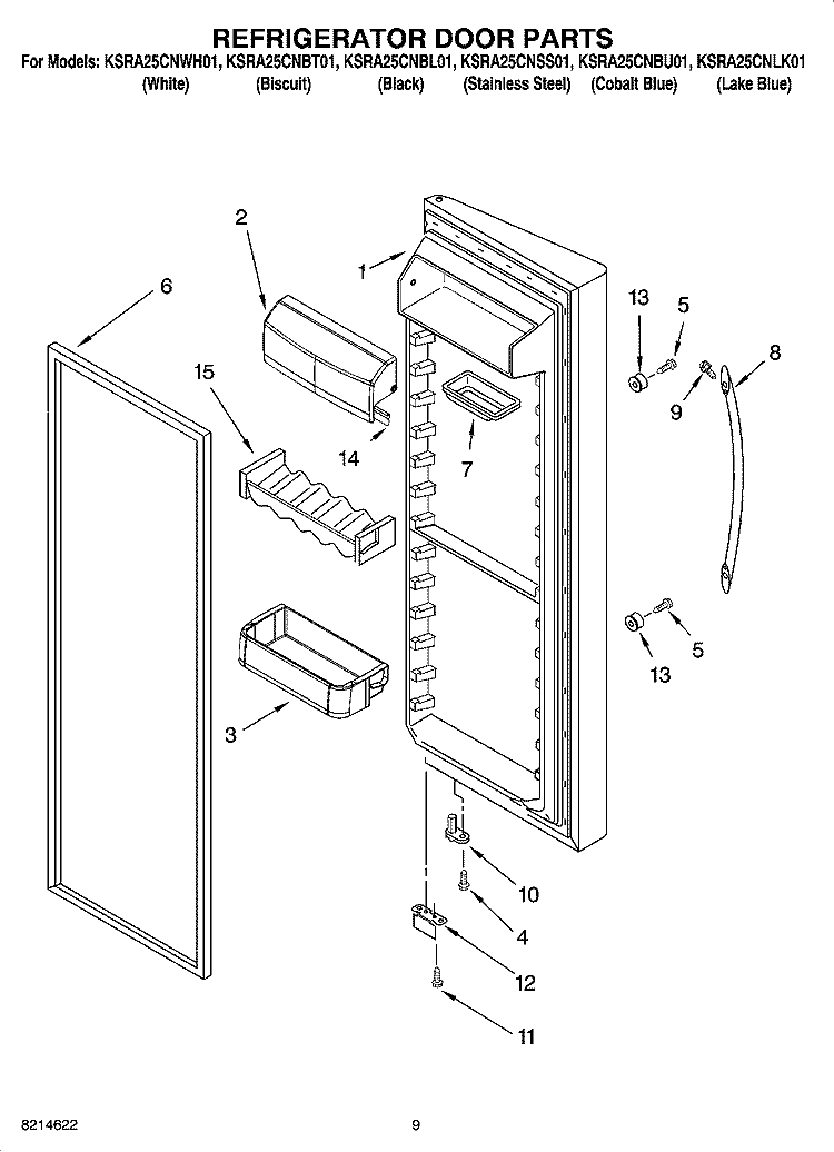 REFRIGERATOR DOOR PARTS Diagram and Parts List for KSRA25CNSS01  KitchenAid Refrigerator
