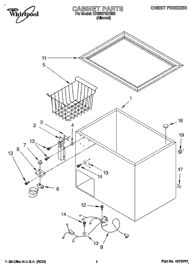 SECTION Diagram and Parts List for EH050FXDN00  Whirlpool Freezer