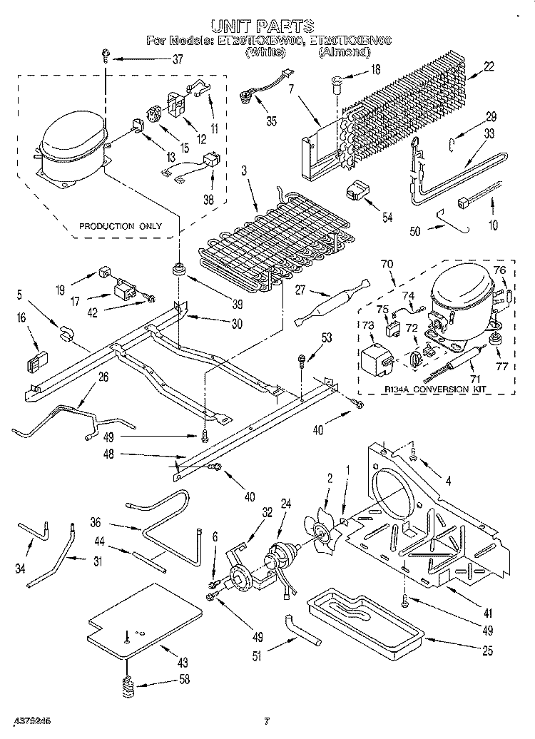UNIT Diagram and Parts List for ET20TKXBW00  Whirlpool Refrigerator
