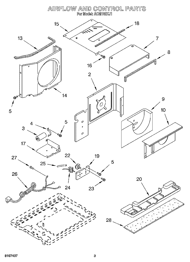AIR FLOW AND CONTROL Diagram and Parts List for ACM102XJ1  Whirlpool Air Conditioner