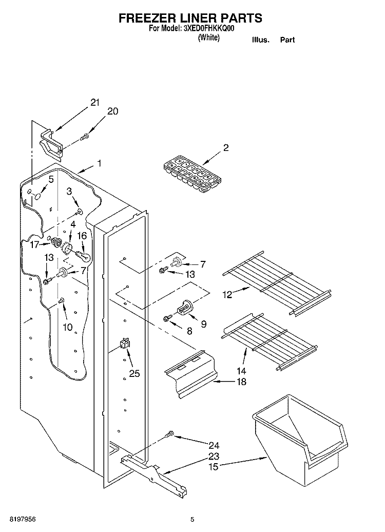 FREEZER LINER Diagram and Parts List for 3XED0FHKKQ00  Whirlpool Refrigerator