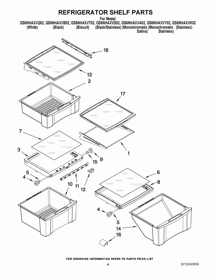 REFRIGERATOR SHELF PARTS Diagram and Parts List for GS6NHAXVS02  Whirlpool Refrigerator