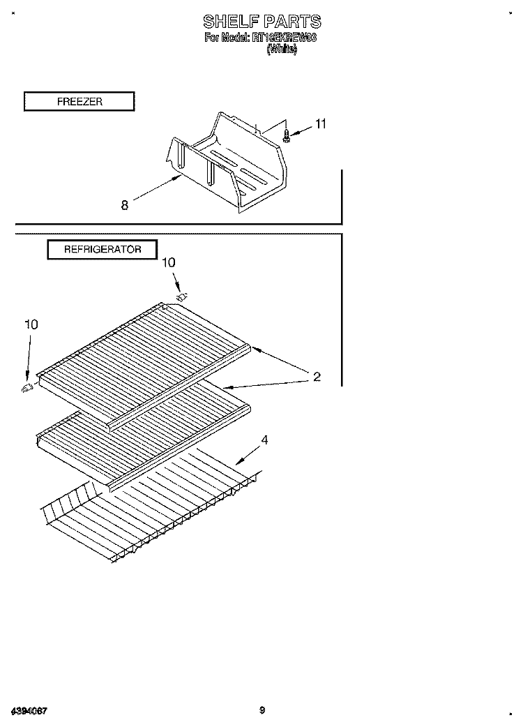 SHELF, LIT/OPTIONAL Diagram and Parts List for RT18EKREW03  Roper Refrigerator