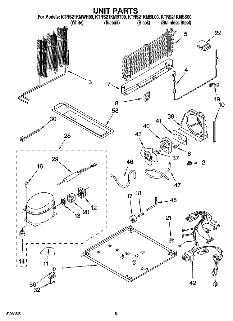 UNIT PARTS Diagram and Parts List for KTRS21KMBT00  KitchenAid Refrigerator