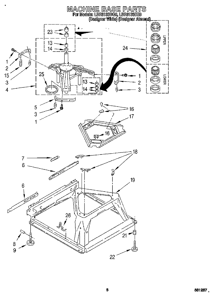 MACHINE BASE Diagram and Parts List for LBR6133DQ0  Whirlpool Washer
