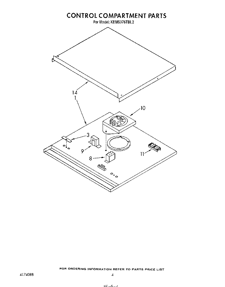 CONTROL COMPARTMENT Diagram and Parts List for KEMS376TBL2  KitchenAid Microwave Oven Combo