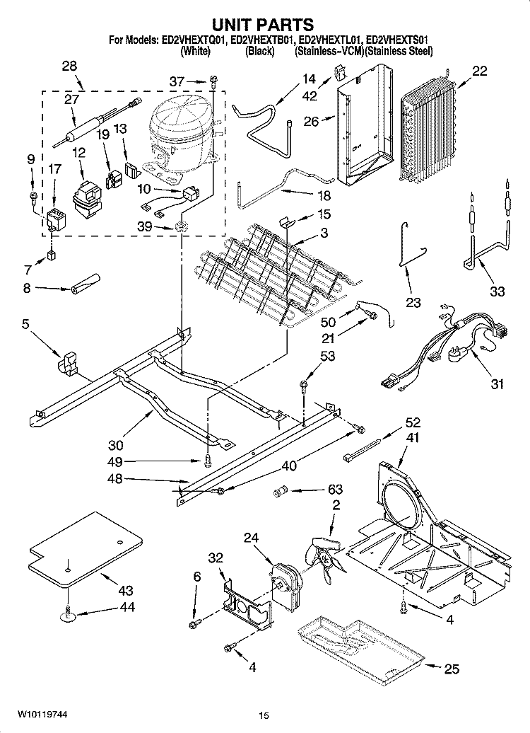 UNIT PARTS Diagram and Parts List for ED2VHEXTB01  Whirlpool Refrigerator