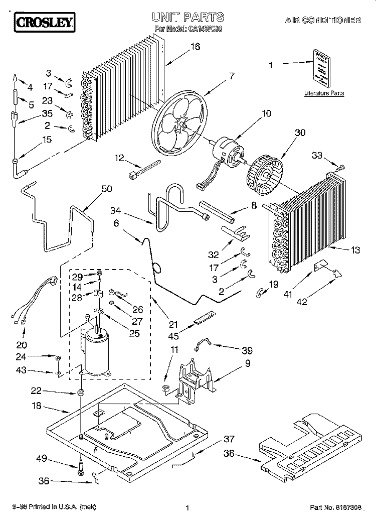 UNIT, LITERATURE Diagram and Parts List for CA14WC90  Whirlpool Air Conditioner