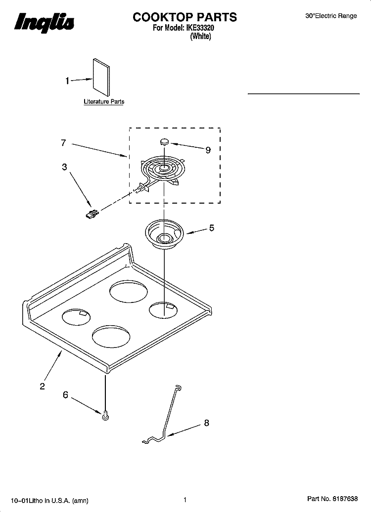 COOKTOP PARTS Diagram and Parts List for IKE33320  Inglis Range