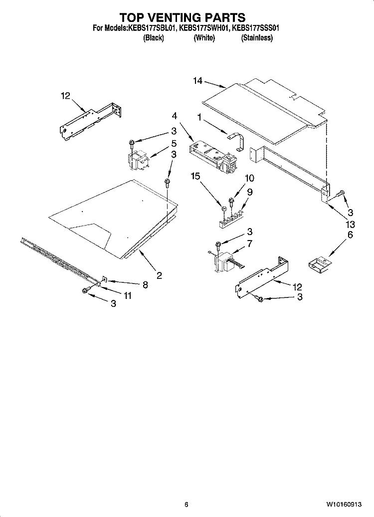 TOP VENTING PARTS, OPTIONAL PARTS (NOT INCLUDED) Diagram and Parts List for KEBS177SWH01  KitchenAid Wall Oven