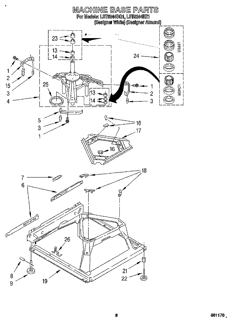 MACHINE BASE Diagram and Parts List for LST8244BZ1  Whirlpool Washer