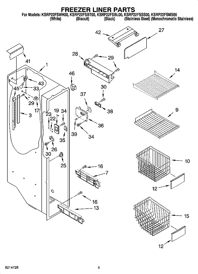 FREEZER LINER PARTS Diagram and Parts List for KSRP22FSSS00  KitchenAid Refrigerator