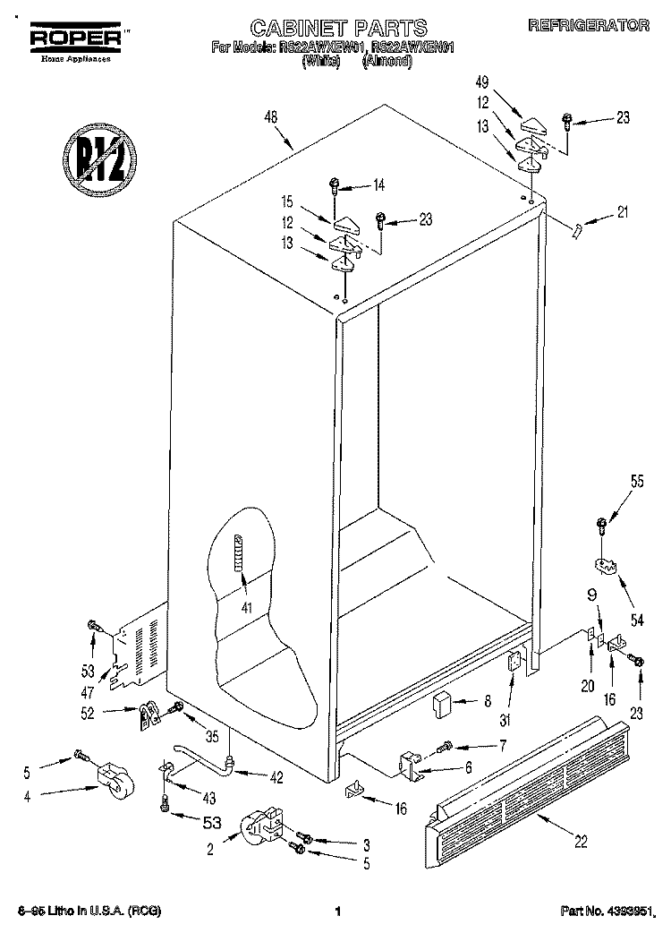 CABINET Diagram and Parts List for RS22AWXEN01  Roper Refrigerator