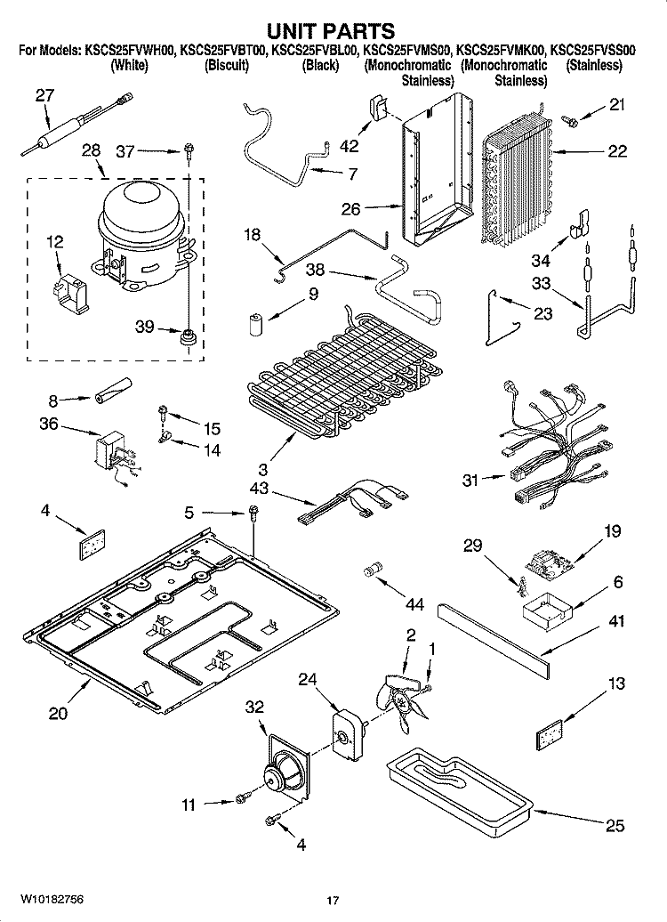 UNIT PARTS Diagram and Parts List for KSCS25FVSS00  KitchenAid Refrigerator