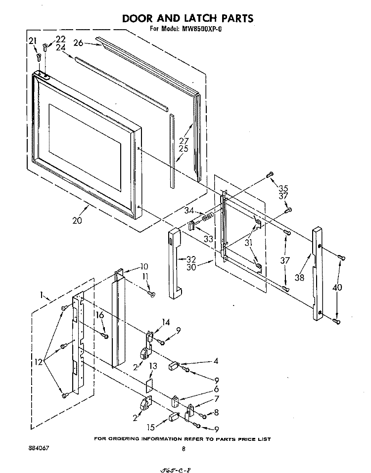 DOOR AND LATCH Diagram and Parts List for MW8500XP0  Whirlpool Microwave