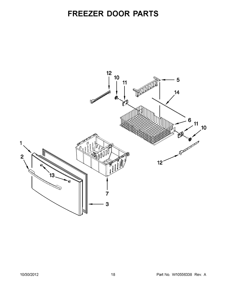 FREEZER DOOR PARTS Diagram and Parts List for GI6FDRXXB09  Whirlpool Refrigerator