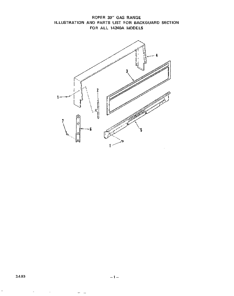 MAIN TOP Diagram and Parts List for 1424W0A  Roper Range