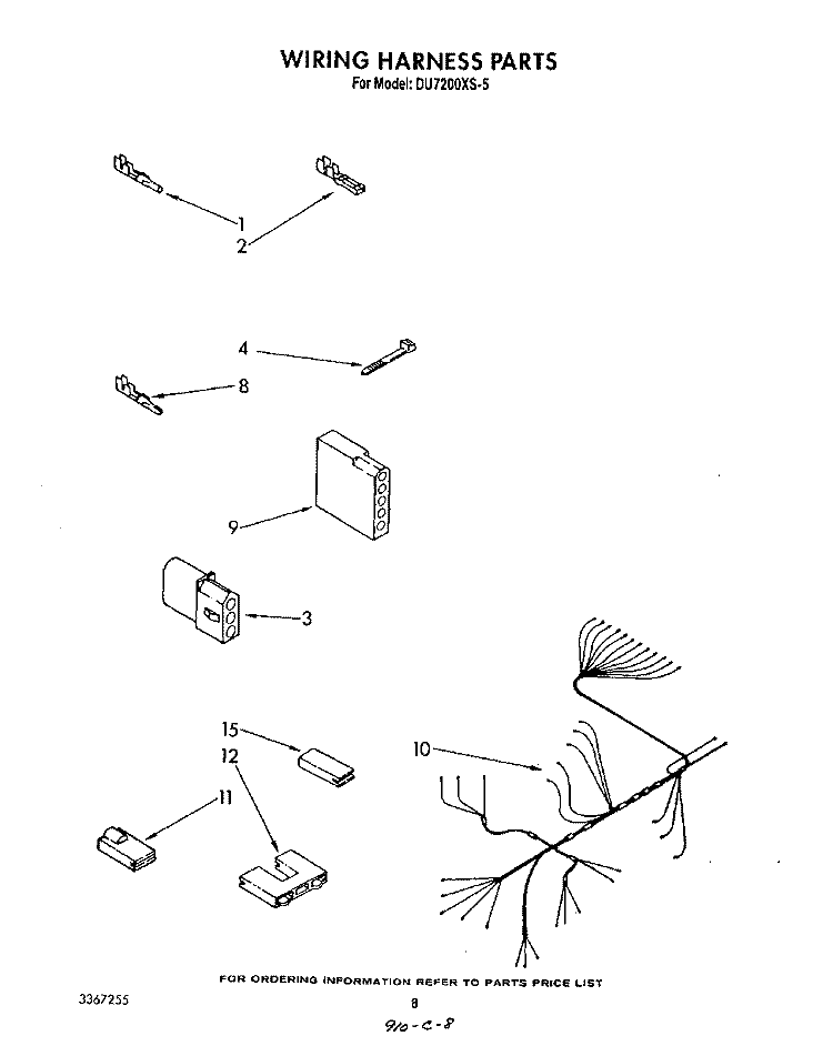 WIRING HARNESS Diagram and Parts List for DU7200XS5  Whirlpool Dishwasher