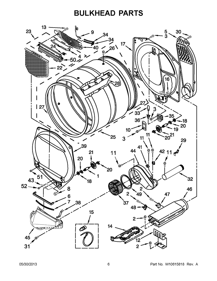 BULKHEAD PARTS Diagram and Parts List for YWED5600XW1  Whirlpool Dryer
