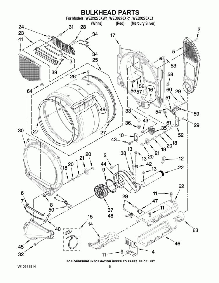 BULKHEAD PARTS Diagram and Parts List for WED9270XL1  Whirlpool Dryer