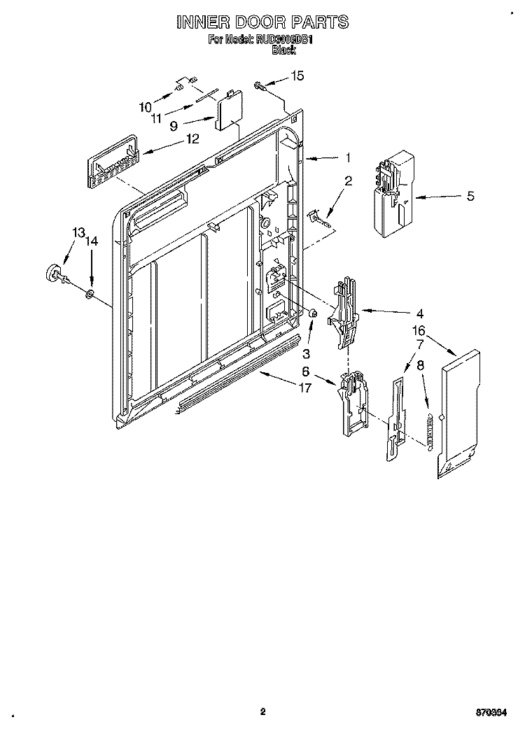 INNER DOOR Diagram and Parts List for RUD3006DB1  Roper Dishwasher
