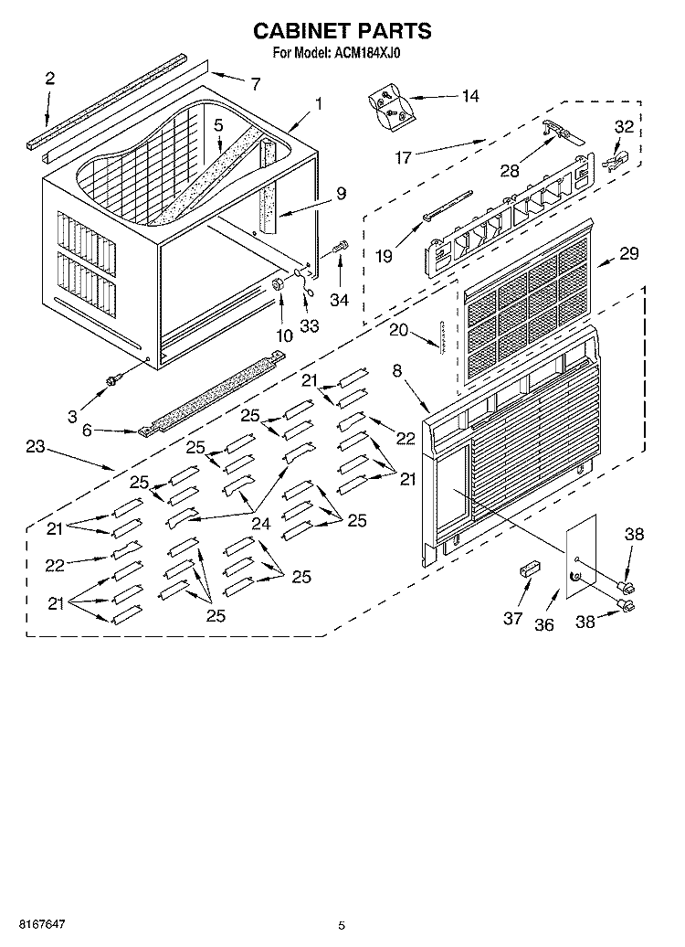 CABINET Diagram and Parts List for ACM184XJ0  Whirlpool Air Conditioner