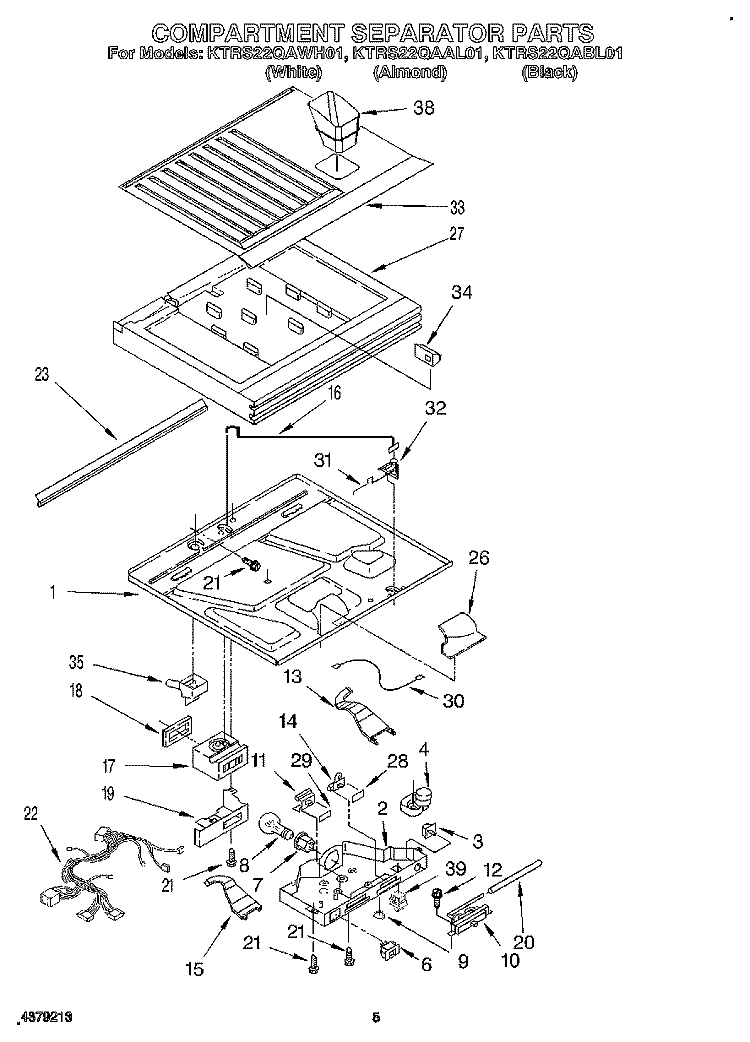 COMPARTMENT SEPARATOR Diagram and Parts List for KTRS22QAAL01  KitchenAid Refrigerator
