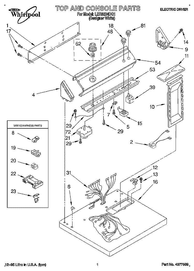 SECTION Diagram and Parts List for LER5634DQ1  Whirlpool Dryer