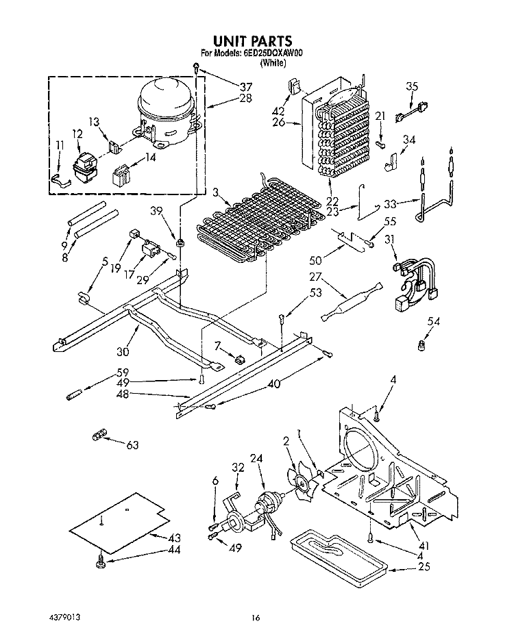UNIT Diagram and Parts List for 6ED25DQXAW00  Whirlpool Refrigerator