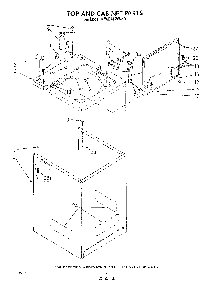 TOP AND CABINET , LITERATURE AND OPTIONAL Diagram and Parts List for KAWE742VWH0  KitchenAid Washer