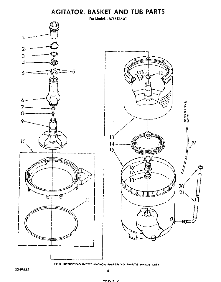 AGITATOR, BASKET AND TUB Diagram and Parts List for LA7681XSW0  Whirlpool Washer