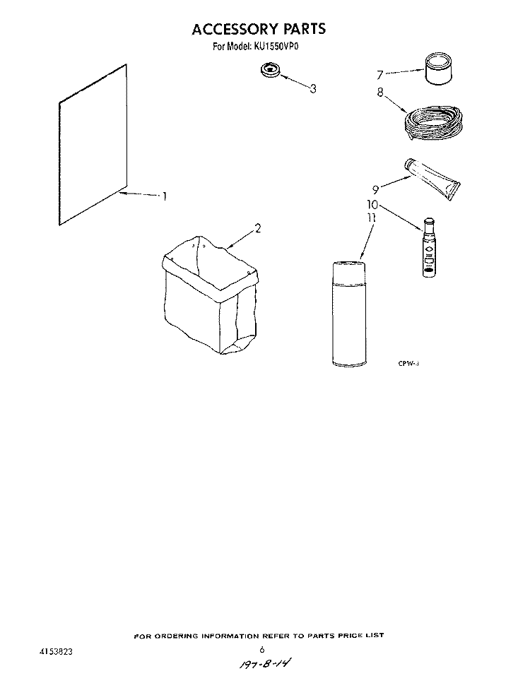 ACCESSORY Diagram and Parts List for KU1550VP0  Roper Trash Compactor