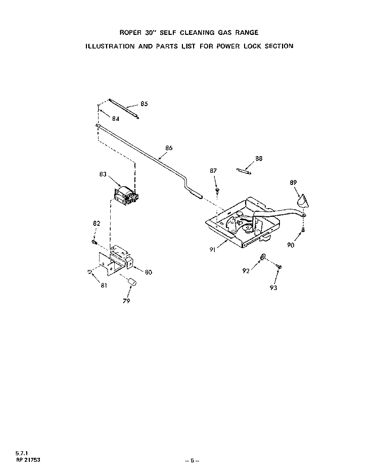 POWER LOCK Diagram and Parts List for 1352W06  Roper Range