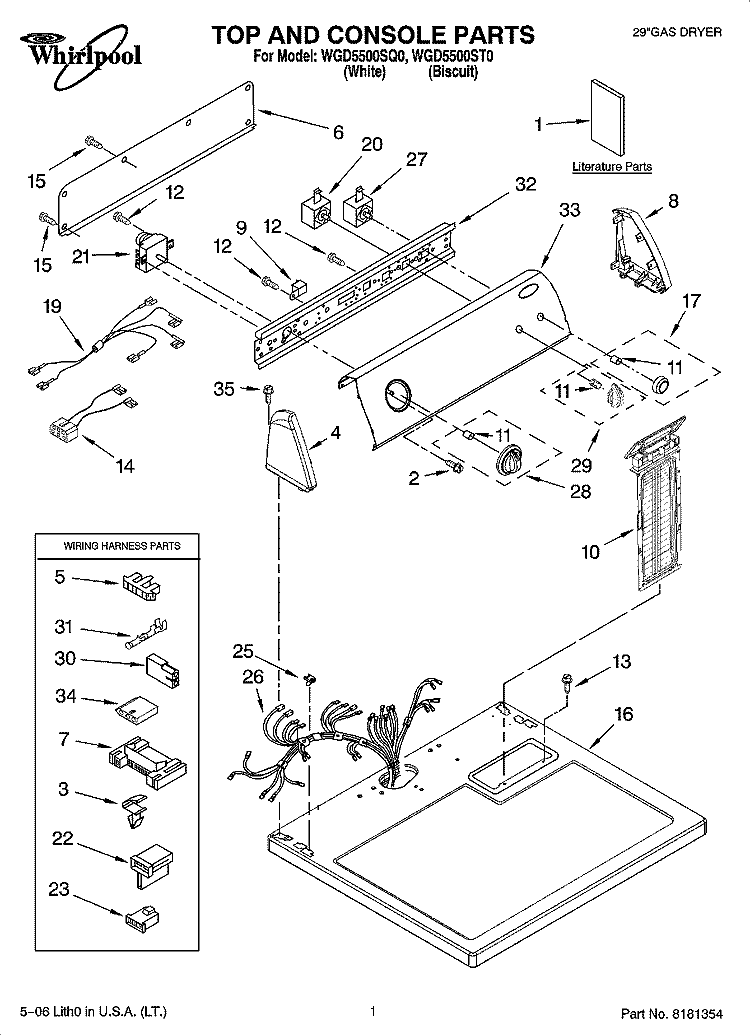 TOP AND CONSOLE PARTS Diagram and Parts List for WGD5500ST0  Whirlpool Dryer