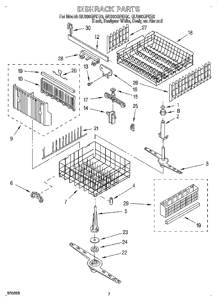 DISHRACK Diagram and Parts List for GU980QPDQ0  Whirlpool Dishwasher