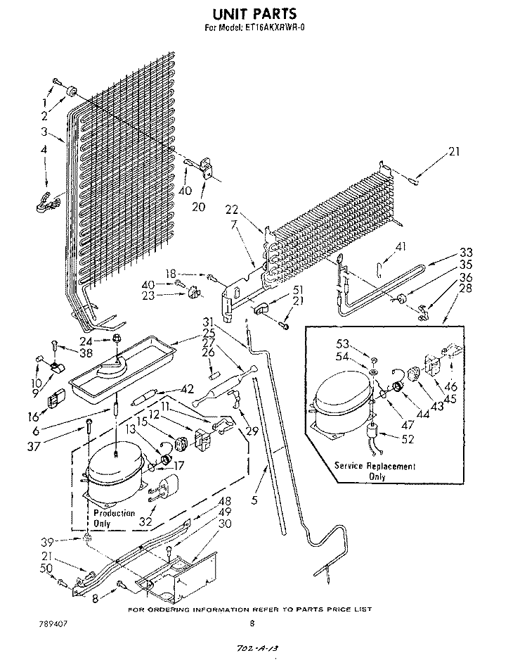 UNIT Diagram and Parts List for ET16AKXRWR0  Whirlpool Refrigerator