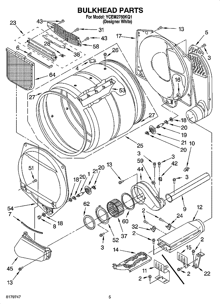 BULKHEAD PARTS, OPTIONAL PARTS (NOT INCLUDED) Diagram and Parts List for YCEM2760KQ1  Whirlpool Dryer