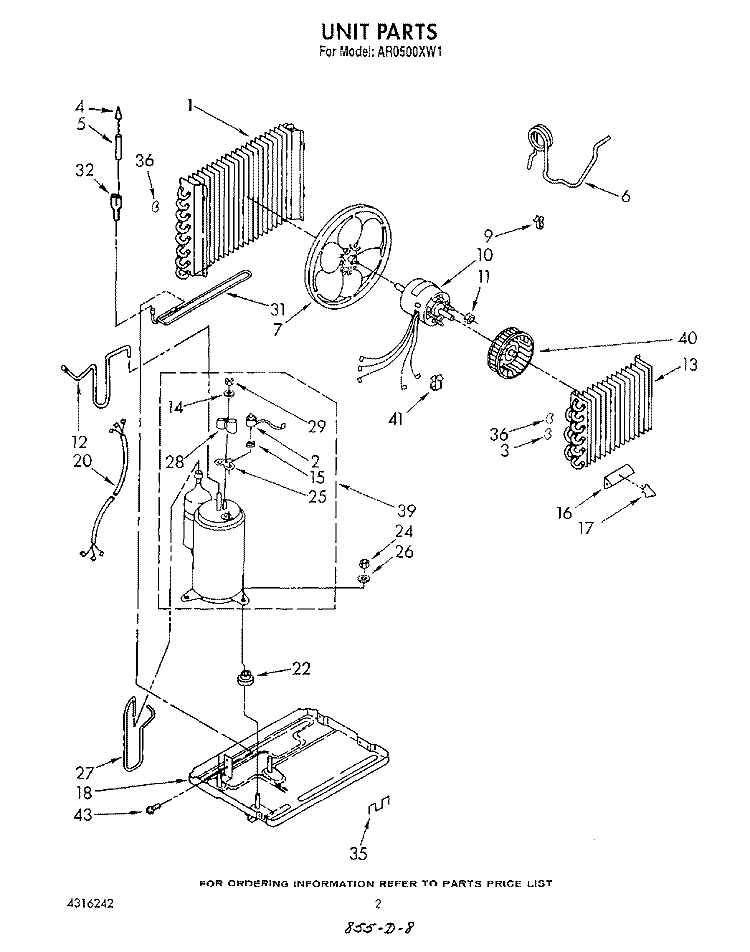 UNIT Diagram and Parts List for AR0500XW1  Whirlpool Air Conditioner