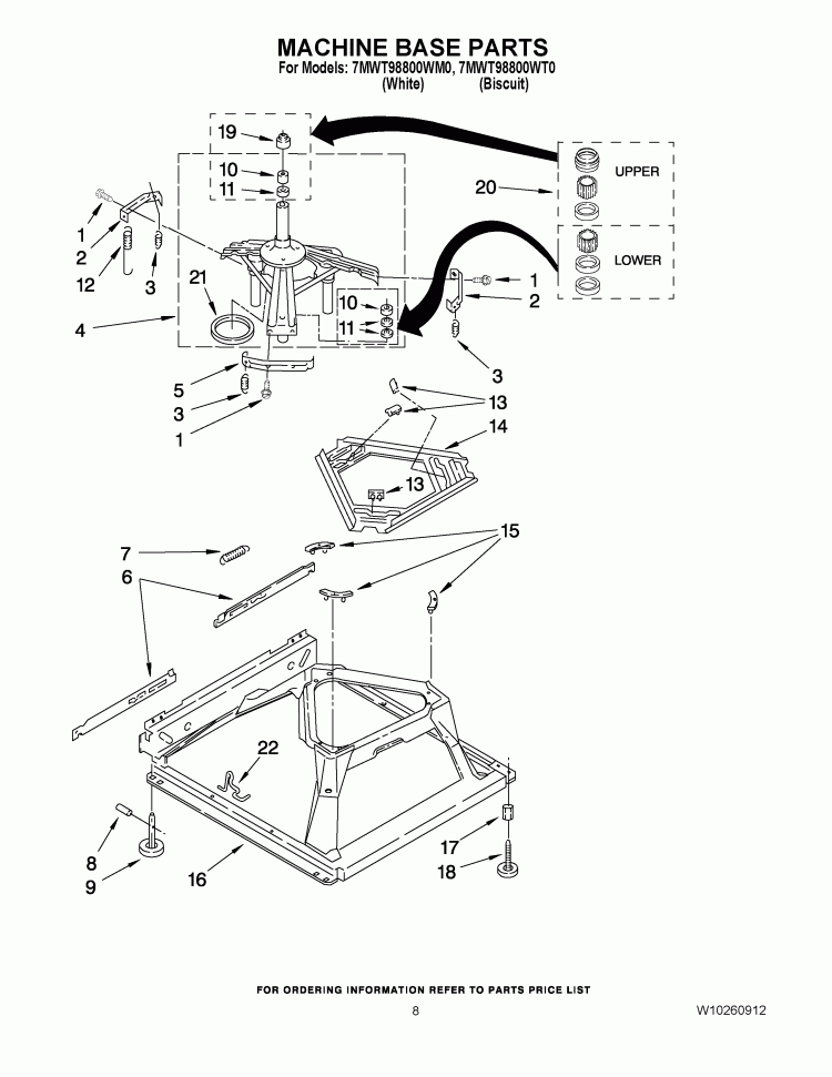MACHINE BASE PARTS Diagram and Parts List for 7MWT98800WM0  Whirlpool Washer