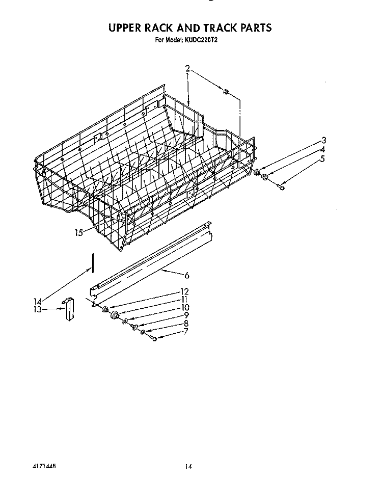 UPPER RACK AND TRACK Diagram and Parts List for KUDC220T2  KitchenAid Dishwasher