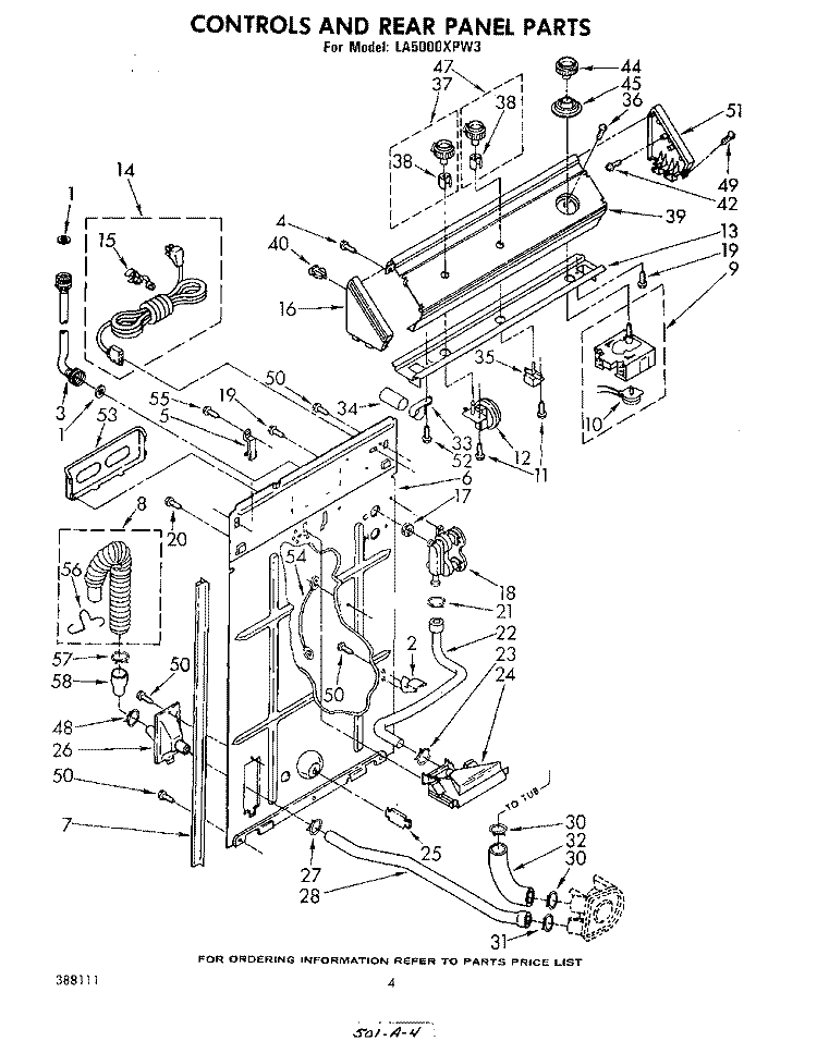 CONTROLS AND REAR PANEL Diagram and Parts List for LA5000XPW3  Whirlpool Washer