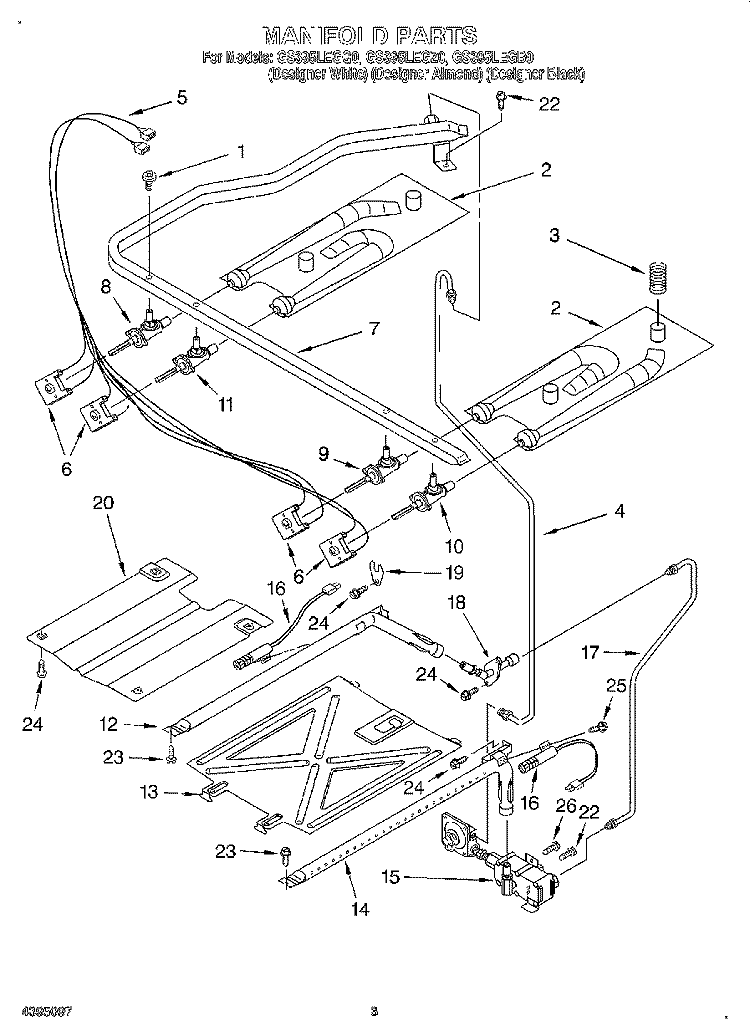 MANIFOLD Diagram and Parts List for GS395LEGZ0  Whirlpool Range